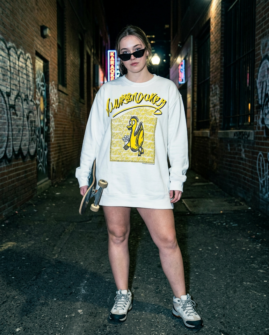 doodledukky #1 crew sweatshirt - white